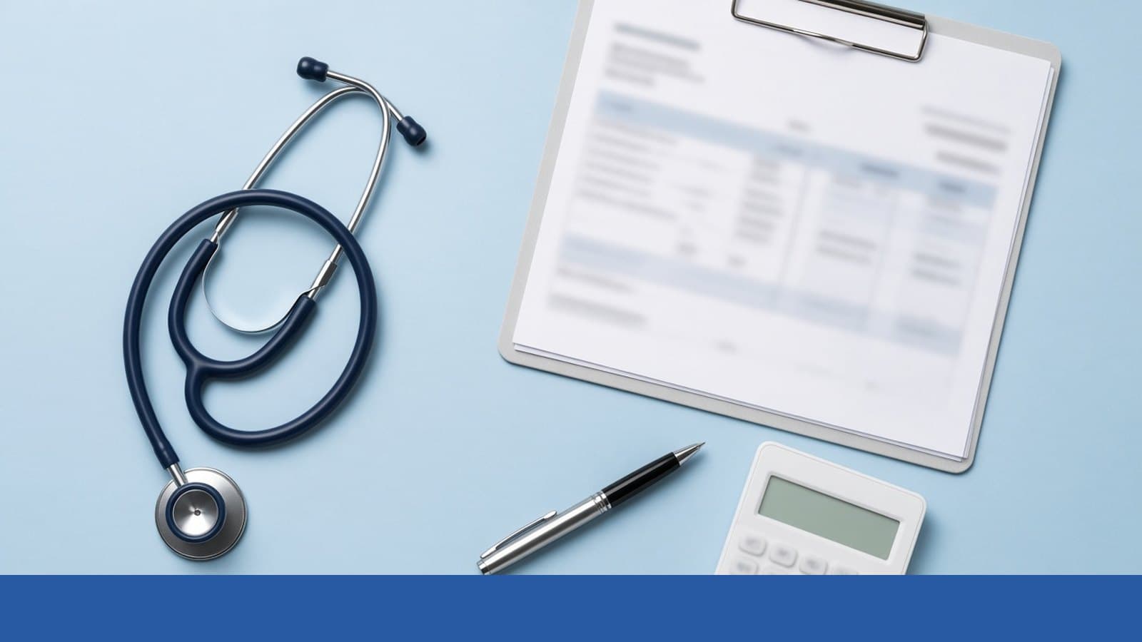 Stethoscope, medical bill, and calculator